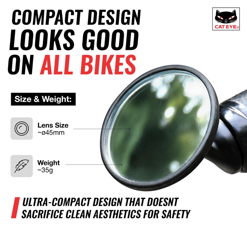 CATEYE BM-45 Bar End Mirror â€“ Ultra Compact Mirror for Road, MTB and Gravel Bikes, Durable Aluminum with Scratch-Resistant Glass, Visibility and Safety for Cyclists - Image 5